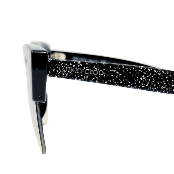 Jimmy Choo LOGO Sunglasses Black Glitter Sparkle Oversize Square Aviator Lens - Picture 3 of 8
